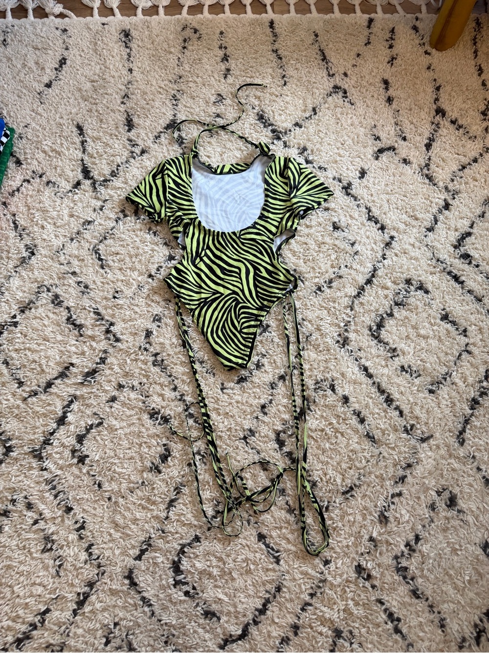 Custom Neon Green Zebra One-Piece with leg wraps Size 6 Woman